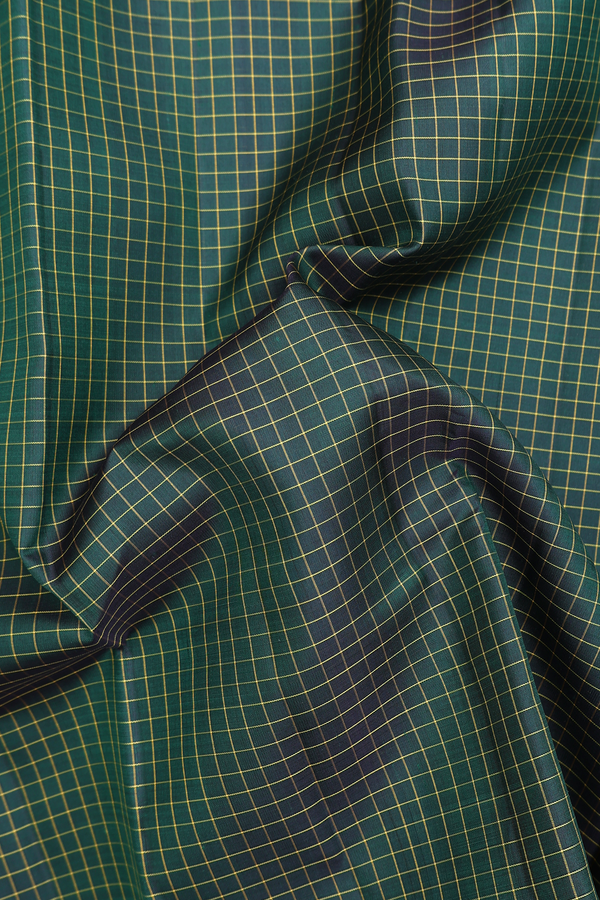 Kanchipuram Silk Saree In Dark Green With Checks Design