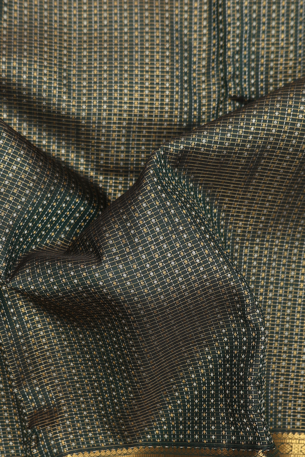 Kanchipuram Silk Saree In Dark Green With Checks Design