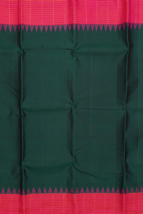 Kanchipuram Silk Saree In Dark Green With Contrast Border