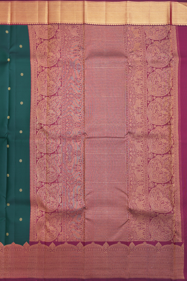 Kanchipuram Silk Saree In Dark Green With Floral Buttas