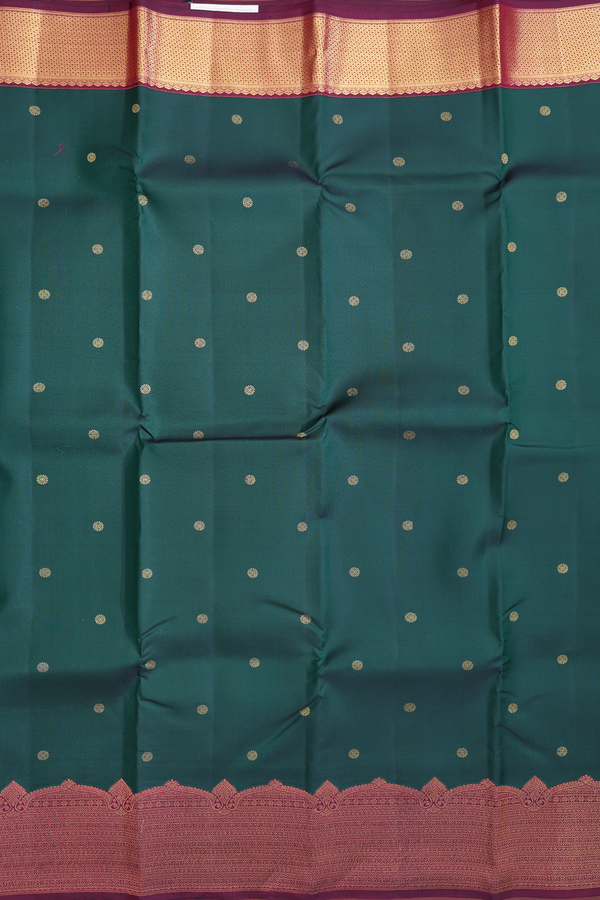 Kanchipuram Silk Saree In Dark Green With Floral Buttas