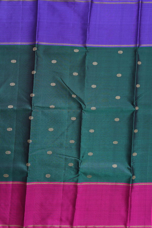 Kanchipuram Silk Saree In Dark Green With Floral Buttas