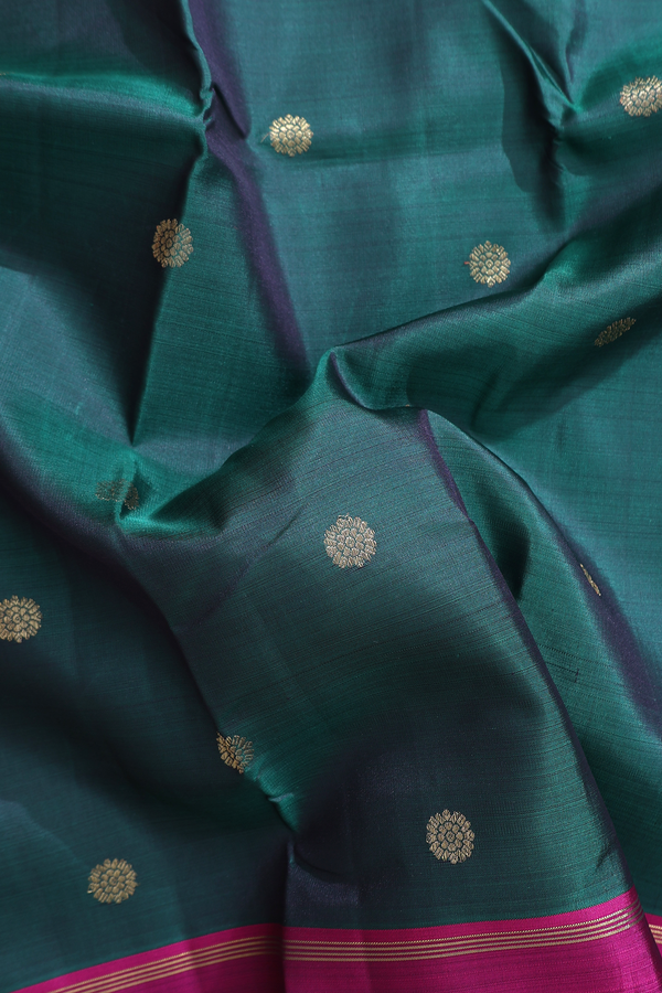 Kanchipuram Silk Saree In Dark Green With Floral Buttas