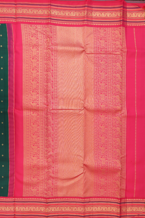 Kanchipuram Silk Saree In Dark Green With Floral Buttis