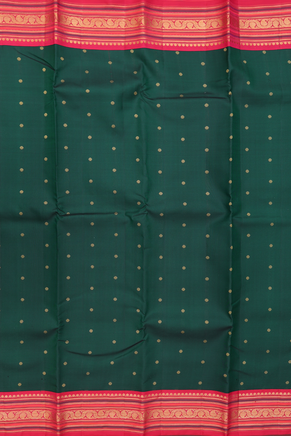 Kanchipuram Silk Saree In Dark Green With Floral Buttis