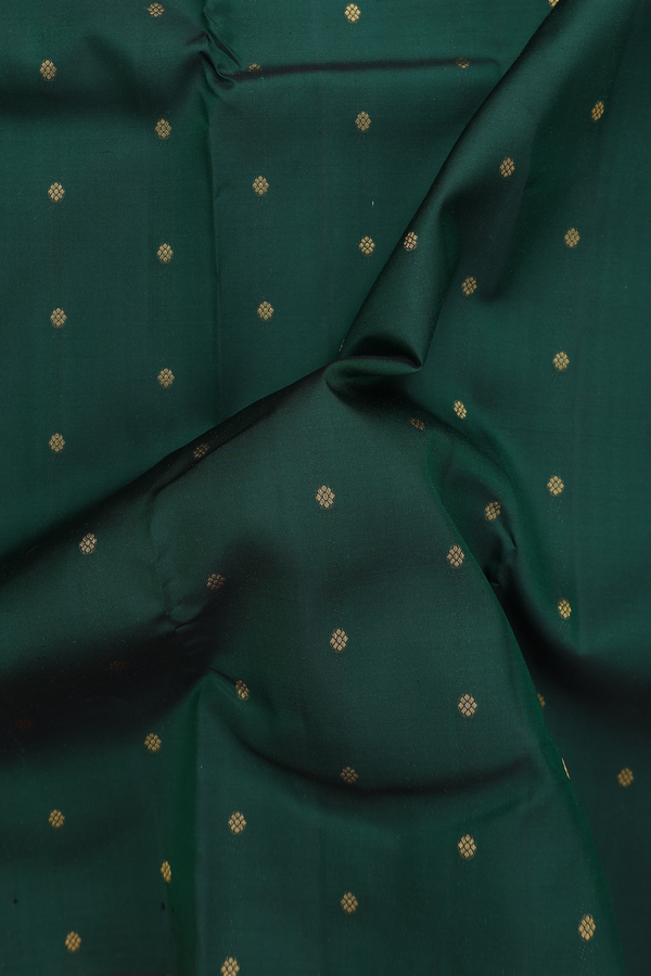 Kanchipuram Silk Saree In Dark Green With Floral Buttis