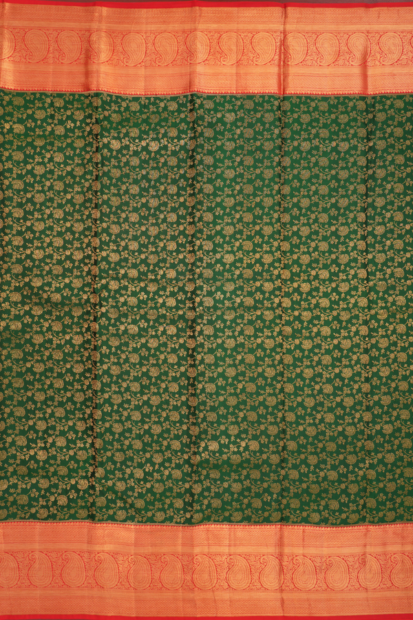 Kanchipuram Silk Saree In Dark Green With Floral Design