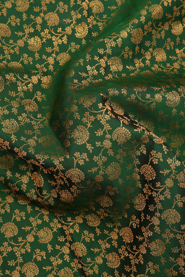 Kanchipuram Silk Saree In Dark Green With Floral Design