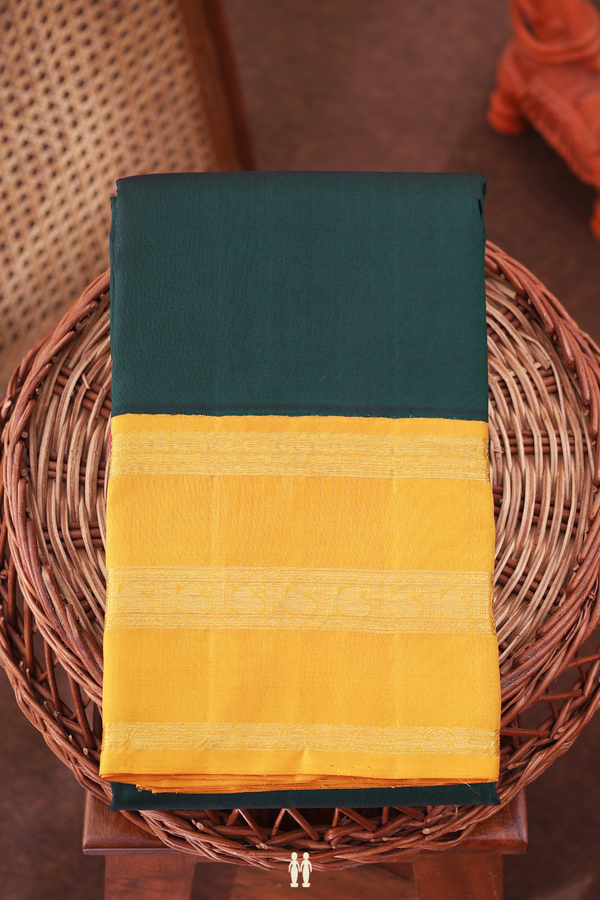Kanchipuram Silk Saree In Dark Green With Ganga Jamuna Border