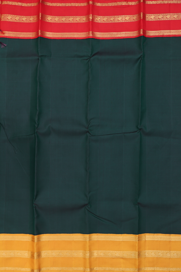 Kanchipuram Silk Saree In Dark Green With Ganga Jamuna Border