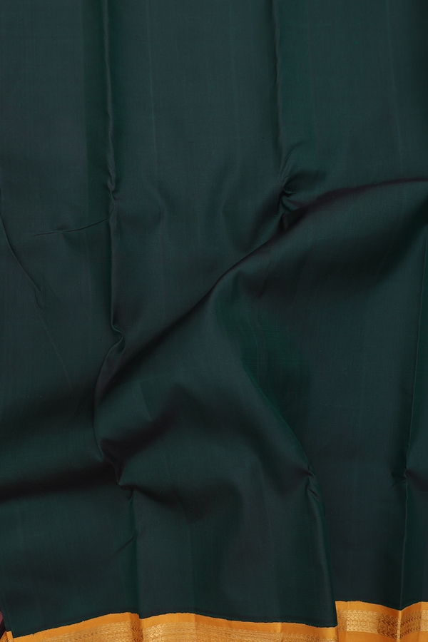 Kanchipuram Silk Saree In Dark Green With Ganga Jamuna Border
