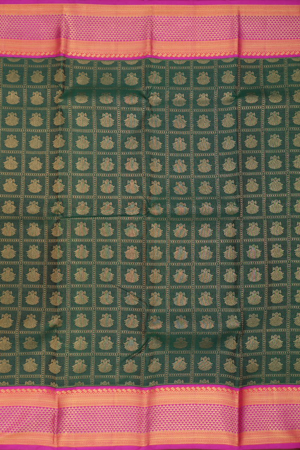 Kanchipuram Silk Saree In Dark Green With Iruthalai Pakshi