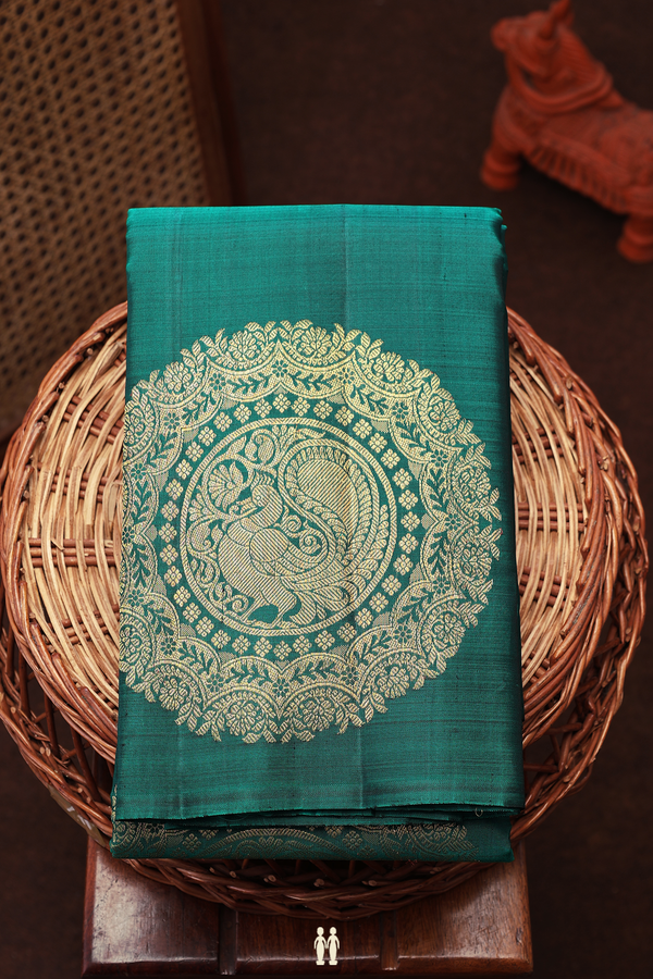 Kanchipuram Silk Saree In Dark Green With Mandala Design
