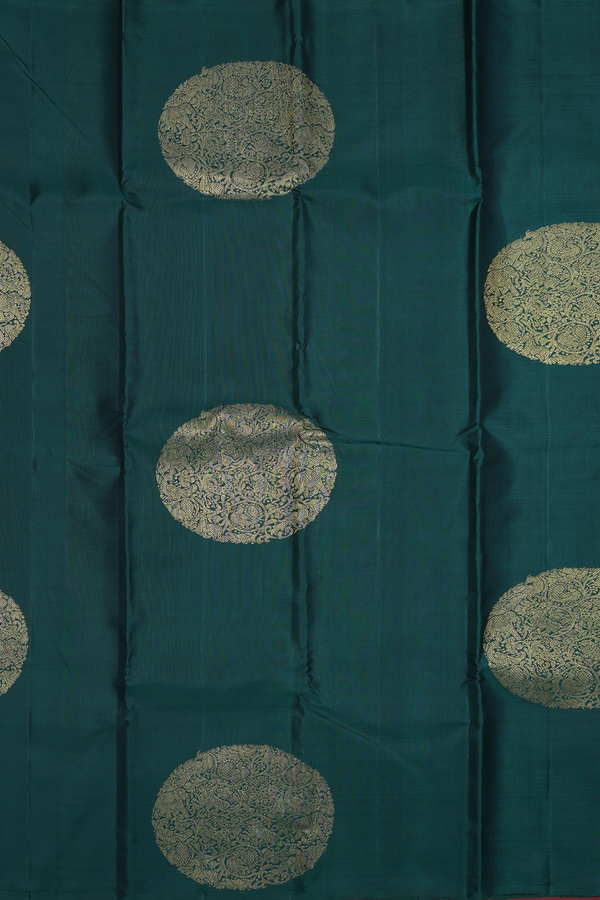 Kanchipuram Silk Saree In Dark Green With Mandala Design