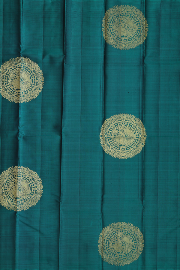 Kanchipuram Silk Saree In Dark Green With Mandala Design