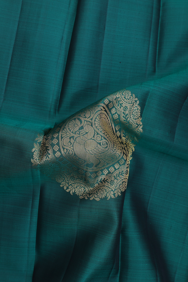 Kanchipuram Silk Saree In Dark Green With Mandala Design