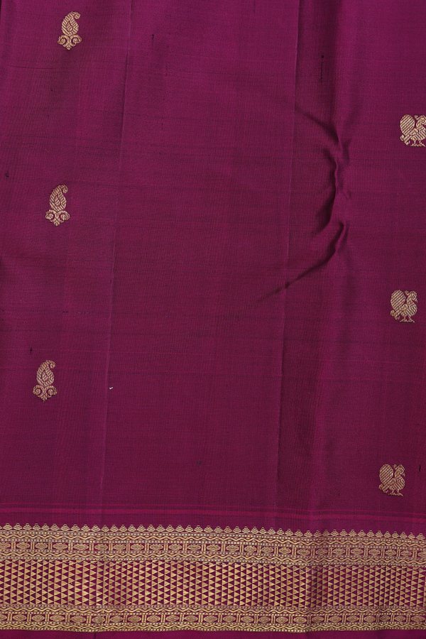 Kanchipuram Silk Saree In Dark Green With Peacock Buttas