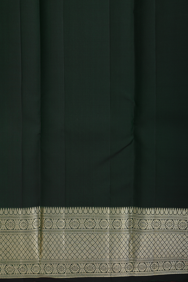 Kanchipuram Silk Saree In Dark Green With Peacock Buttas