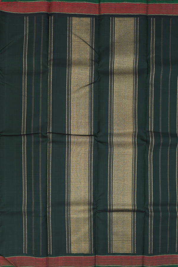 Kanchipuram Silk Saree In Dark Green With Star Buttas