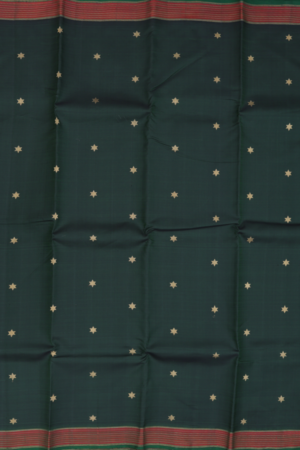 Kanchipuram Silk Saree In Dark Green With Star Buttas