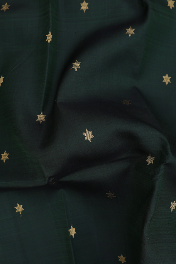 Kanchipuram Silk Saree In Dark Green With Star Buttas