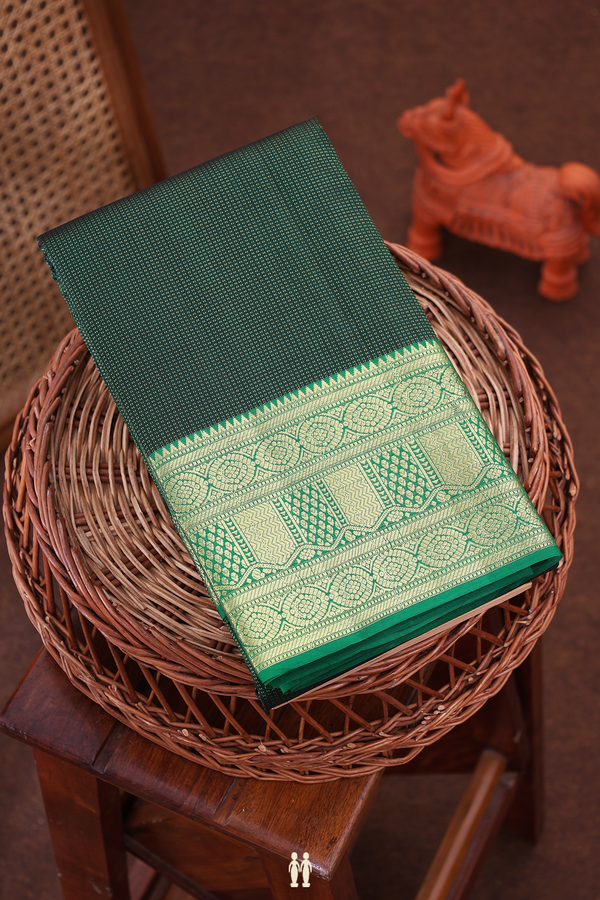 Kanchipuram Silk Saree In Dark Green With Stripes Design