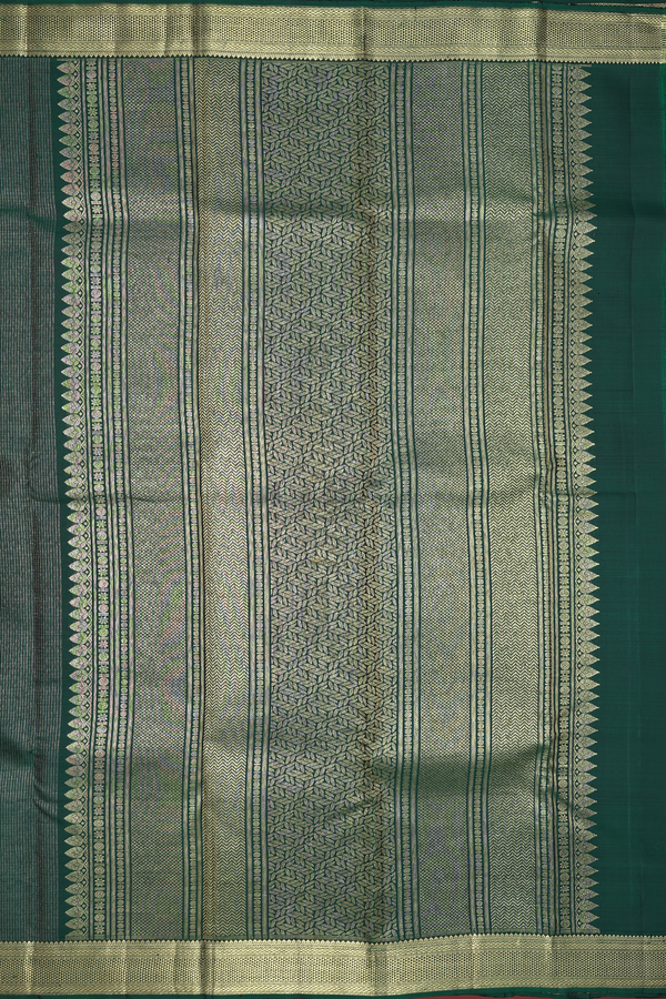 Kanchipuram Silk Saree In Dark Green With Stripes Design