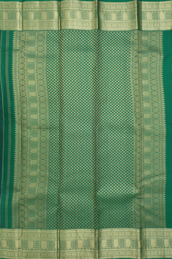 Kanchipuram Silk Saree In Dark Green With Stripes Design