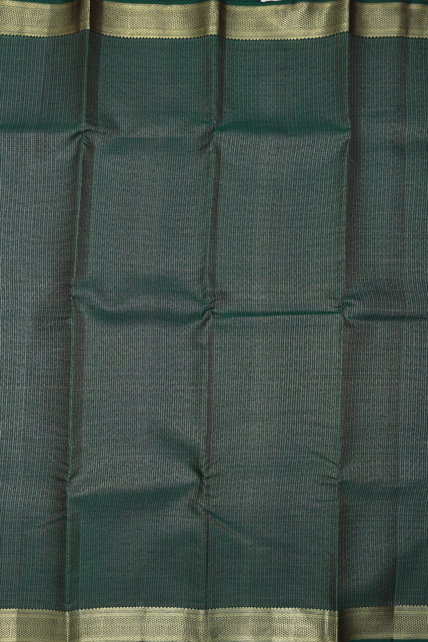 Kanchipuram Silk Saree In Dark Green With Stripes Design