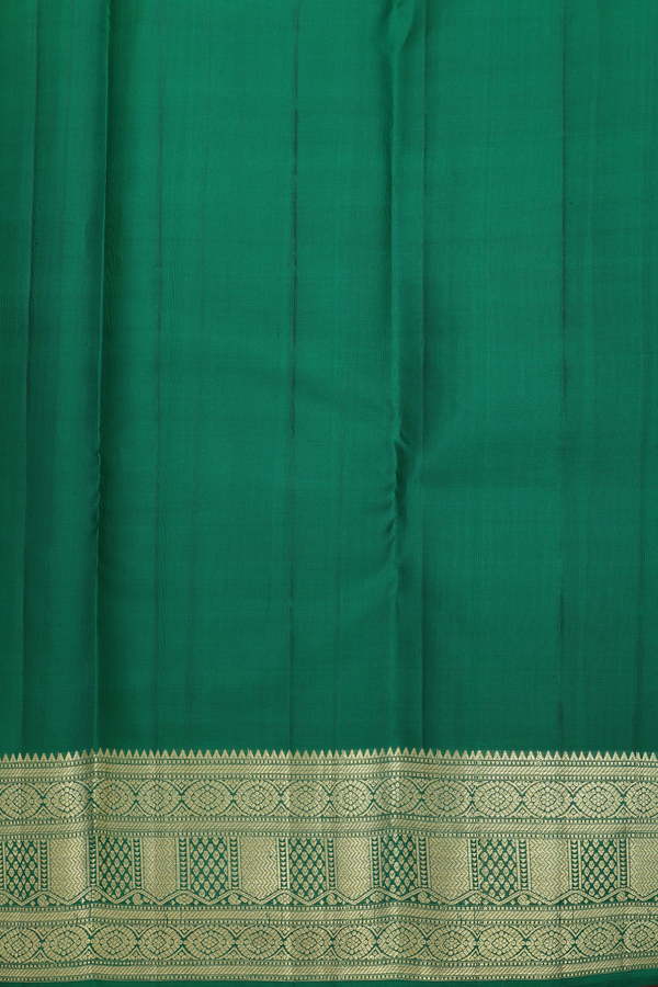 Kanchipuram Silk Saree In Dark Green With Stripes Design