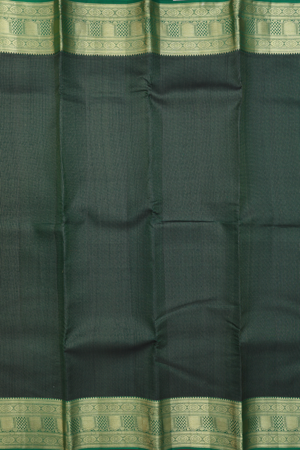 Kanchipuram Silk Saree In Dark Green With Stripes Design
