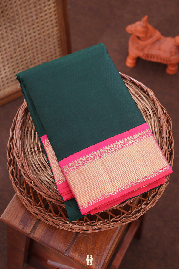 Kanchipuram Silk Saree In Dark Green With Twill Weave Border