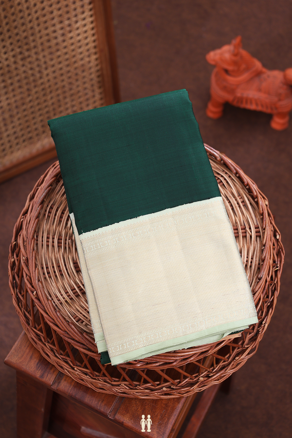 Kanchipuram Silk Saree In Dark Green With Twill Weave Border
