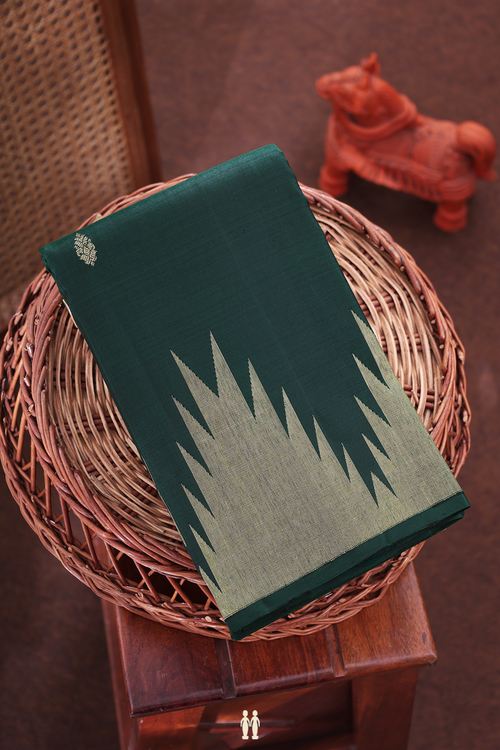 Kanchipuram Silk Saree In Dark Green With Zari Buttas