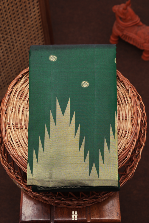 Kanchipuram Silk Saree In Dark Green With Zari Buttas
