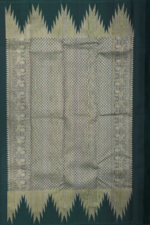 Kanchipuram Silk Saree In Dark Green With Zari Buttas