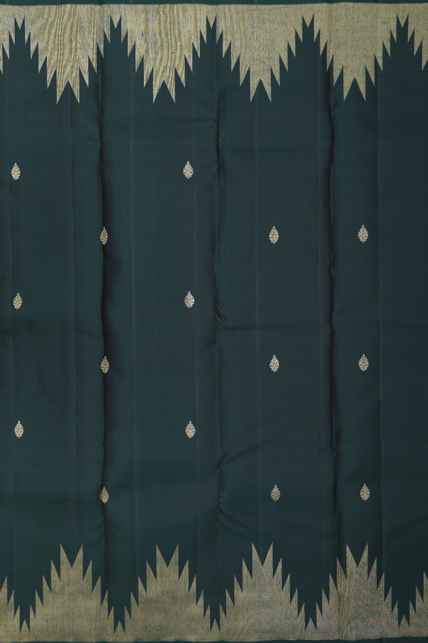 Kanchipuram Silk Saree In Dark Green With Zari Buttas