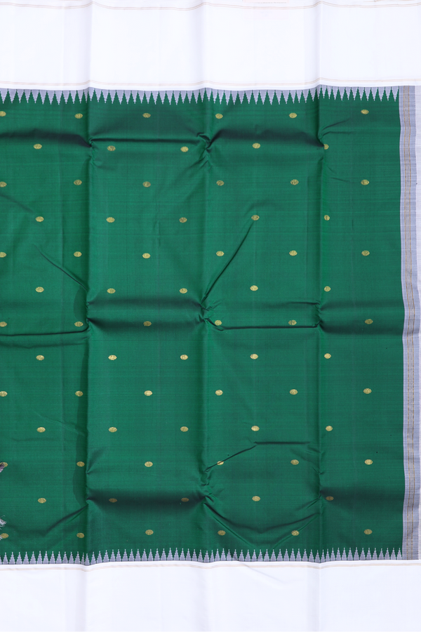 Kanchipuram Silk Saree In Dark Green With Zari Buttas