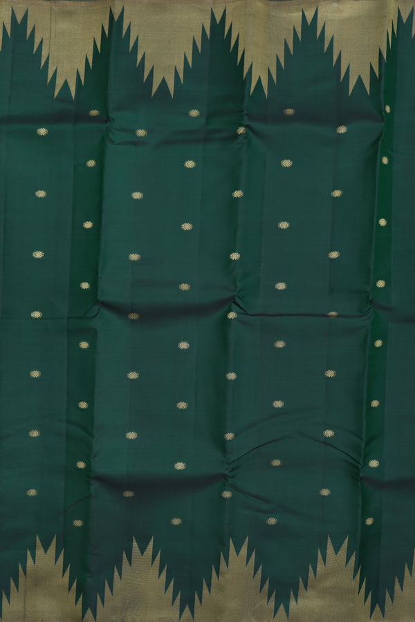 Kanchipuram Silk Saree In Dark Green With Zari Buttas