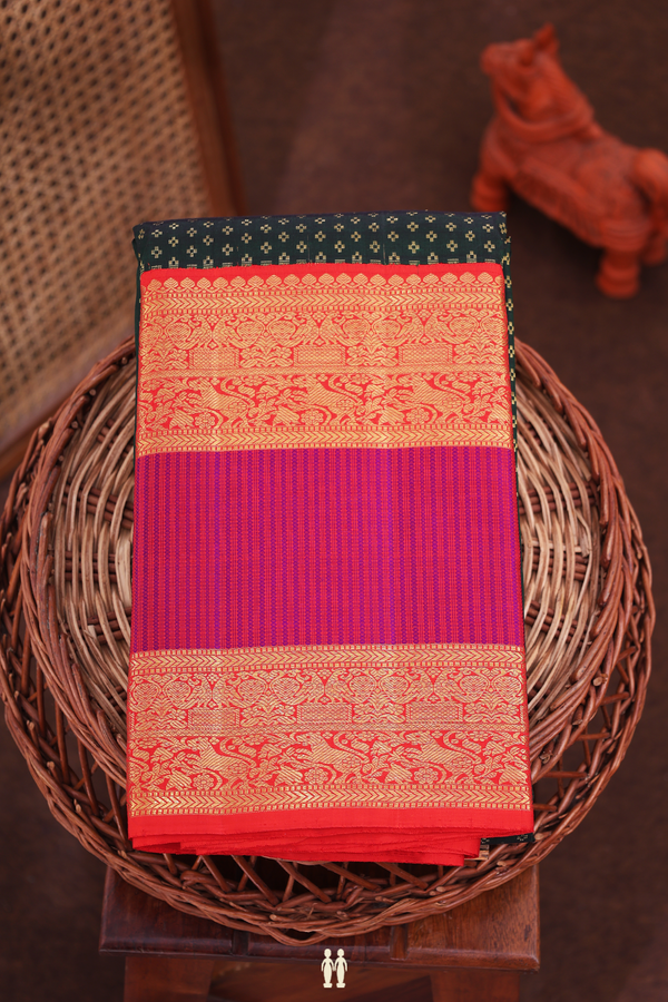 Kanchipuram Silk Saree In Dark Green With Zari Buttis