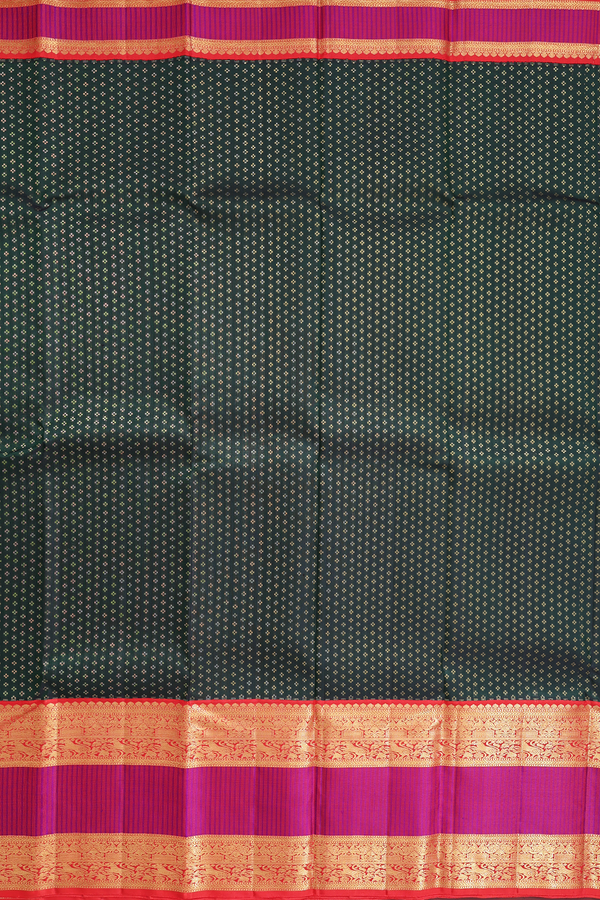 Kanchipuram Silk Saree In Dark Green With Zari Buttis