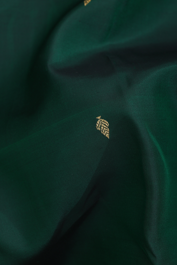 Kanchipuram Silk Saree In Dark Green With Zari Buttis