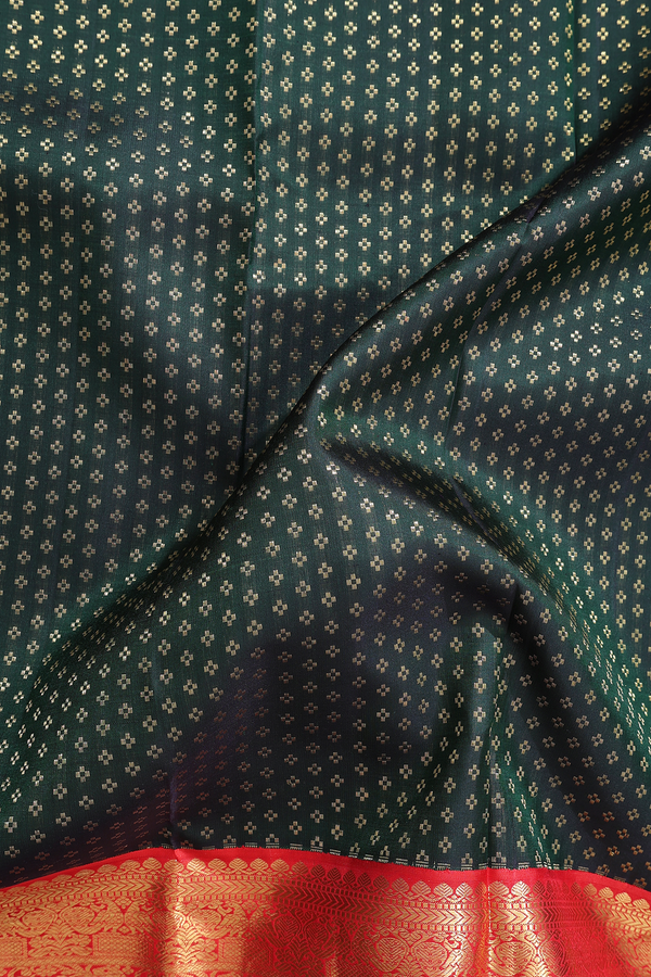 Kanchipuram Silk Saree In Dark Green With Zari Buttis
