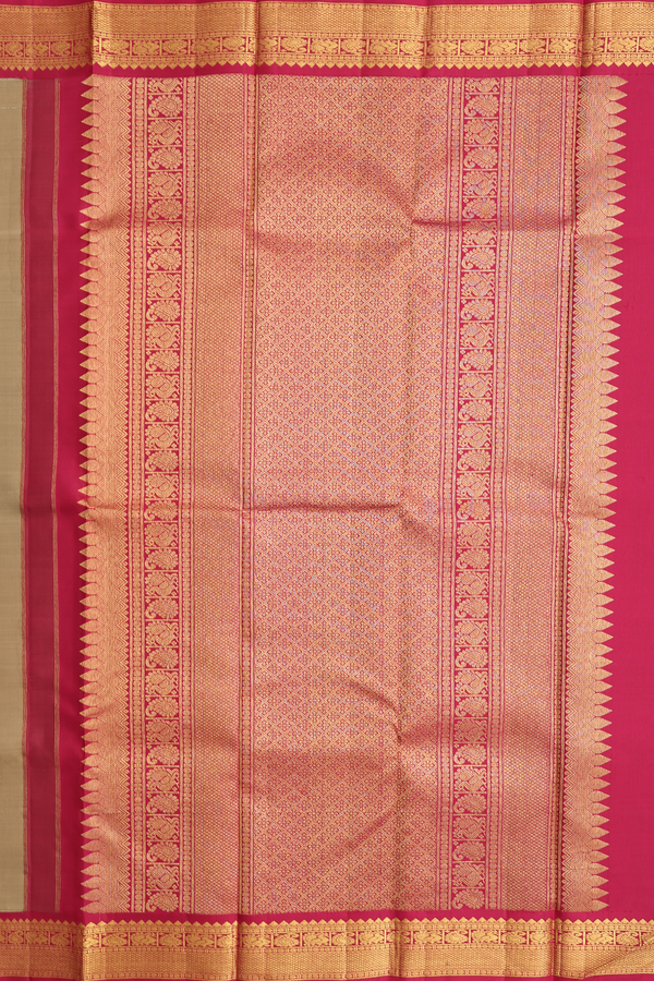 Kanchipuram Silk Saree In Dark Khaki With Elephant Buttas