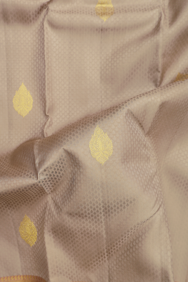 Kanchipuram Silk Saree In Dark Khaki With Jacquard Pattern