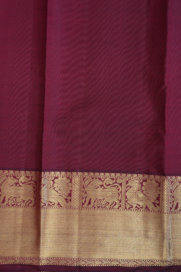 Kanchipuram Silk Saree In Dark Maroon With Parrot Buttas