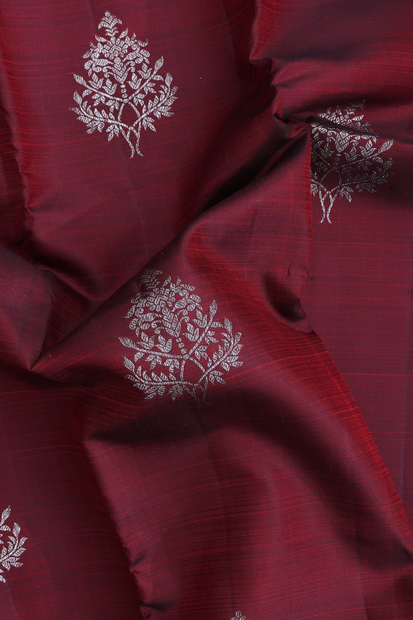 Kanchipuram Silk Saree In Dark Maroon With Tree Motifs