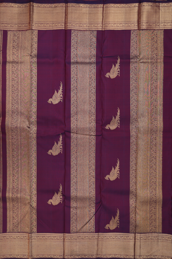 Kanchipuram Silk Saree In Dark Maroon With Zari Buttas