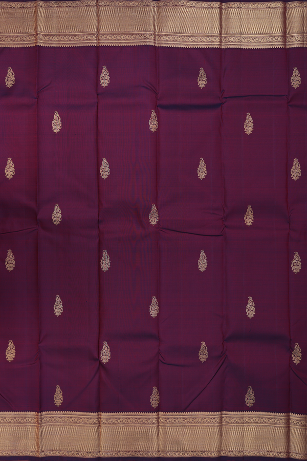 Kanchipuram Silk Saree In Dark Maroon With Zari Buttas