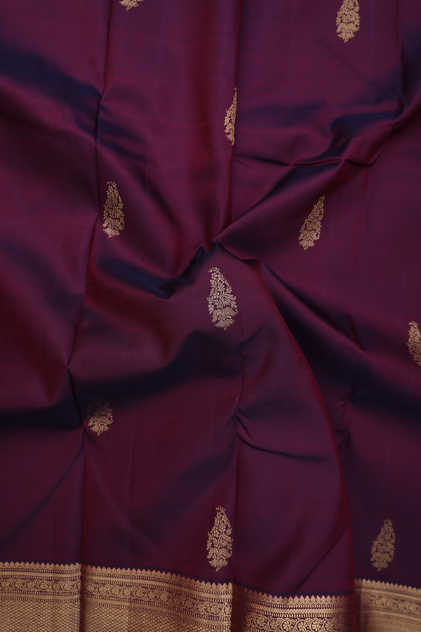 Kanchipuram Silk Saree In Dark Maroon With Zari Buttas